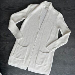 LOFT White Long Knit Cardigan Sweater (XS)